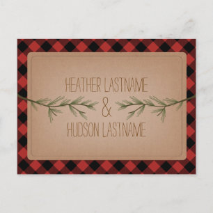 Carte Postale Faire-part Branches À feuillage persistant Plaid Rustic Enreg