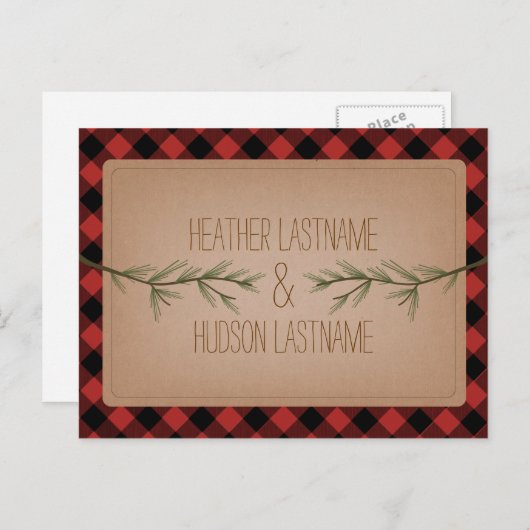 Carte Postale Faire-part Branches à feuillage persistant Plaid Rustic Enreg (Devant / Derrière)