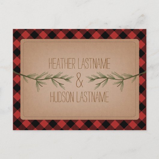 Carte Postale Faire-part Branches à feuillage persistant Plaid Rustic Enreg (Devant)