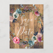 Carte Postale Faire-part Branches de bois rustique Couronne florale Enregis (Devant)