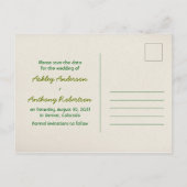 Carte Postale Faire-part Branches de pin Camping Mariage Enregistrer la dat (Dos)