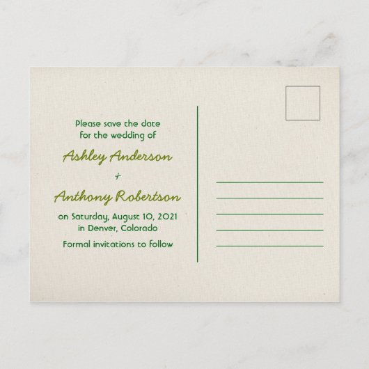 Carte Postale Faire-part Branches de pin Camping Mariage Enregistrer la dat (Dos)