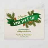 Carte Postale Faire-part Branches de pin Camping Mariage Enregistrer la dat (Devant)