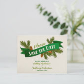 Carte Postale Faire-part Branches de pin Camping Mariage Enregistrer la dat (Debout devant)