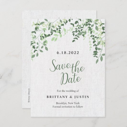 Carte Postale Faire-part Branches et feuilles verdoyantes (Devant / Derrière)