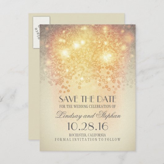 Carte Postale Faire-part brillant brillant élégant enregistrer la date cart (Devant / Derrière)