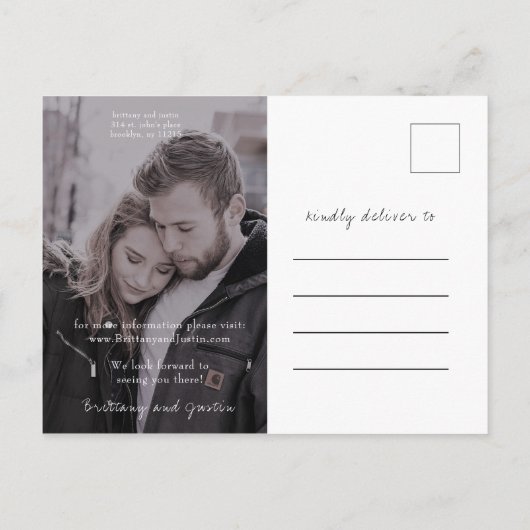 Carte Postale Faire-part Brittany Modern Photo White Script Enregistrer la  (Dos)