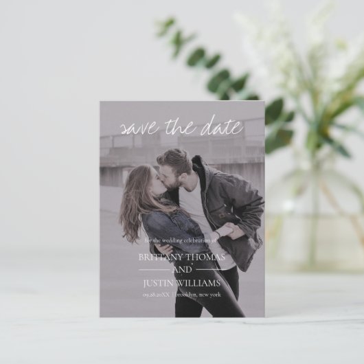 Carte Postale Faire-part Brittany Modern Photo White Script Enregistrer la  (Debout devant)