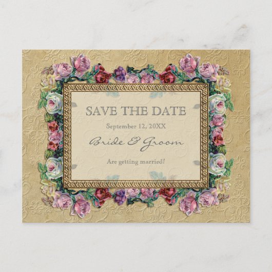 Carte Postale Faire-part Brocard doré floral élégant formel Save the Date (Devant)