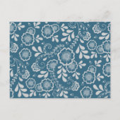 Carte Postale Faire-part Broderie Florale Bleu Argent Épargnez la Date (Dos)