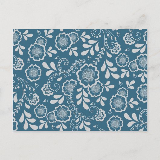 Carte Postale Faire-part Broderie Florale Bleu Argent Épargnez la Date (Dos)