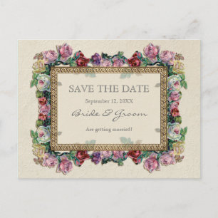 Carte Postale Faire-part Broderie Florale en Brocart Doré Élégant Formel Fa