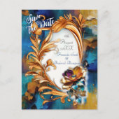 Carte Postale Faire-part bronze Abstrait, style baroque bleu or (Devant)