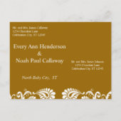 Carte Postale Faire-part Bronze Mist Caramel riche et Damas blanc (Dos)