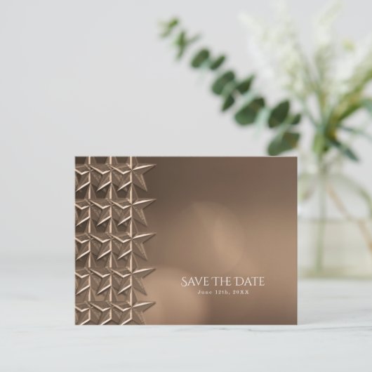 Carte Postale Faire-part Bronze Stars & Elegant Bokeh Lights Enregistrer la (Debout devant)