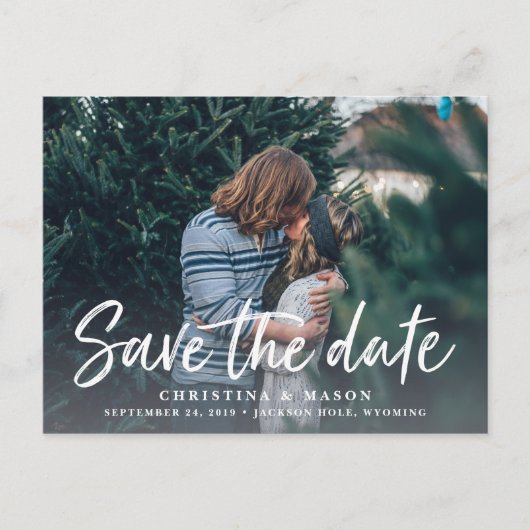 Carte Postale Faire-part Brosse décontractée | Photo Enregistrer la date (Devant)