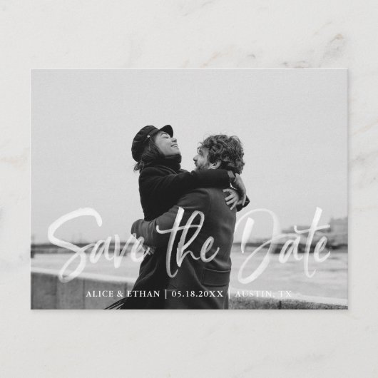 Carte Postale Faire-part Brosse d'écriture moderne blanche pour photo de fa (Devant)