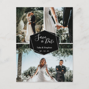 Carte Postale Faire-part Brosse moderne Script Couple 3 Photo Économisez No