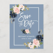 Carte Postale Faire-part Brosse Script Enregistrer la date Dusty bleu rose  (Devant)