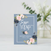 Carte Postale Faire-part Brosse Script Enregistrer la date Dusty bleu rose  (Debout devant)