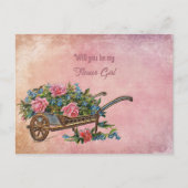 Carte Postale Faire-part Brouette De Roses Roses Fille Fleur (Devant)