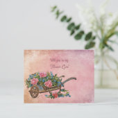 Carte Postale Faire-part Brouette De Roses Roses Fille Fleur (Debout devant)