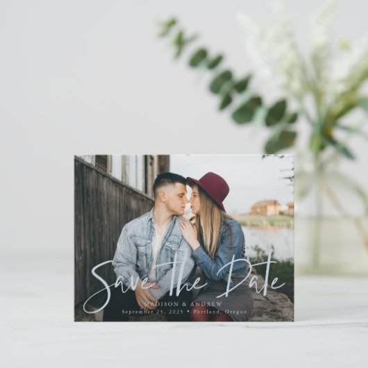 Carte Postale Faire-part Brouillard Bleu Écriture Manuscrite Photo Enregist (Debout devant)