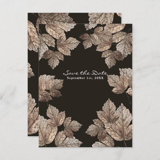 Carte Postale Faire-part Brown foncé et bronze Feuilles rustique Enregistre (Devant / Derrière)