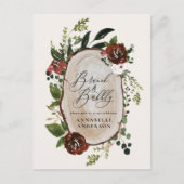 Carte Postale Faire-part Brun de douche nuptiale rustique et bourgogne (Devant)