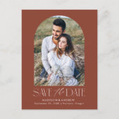 Carte Postale Faire-part Brun | Photo simple Arc moderne Enregistrer la dat (Devant)