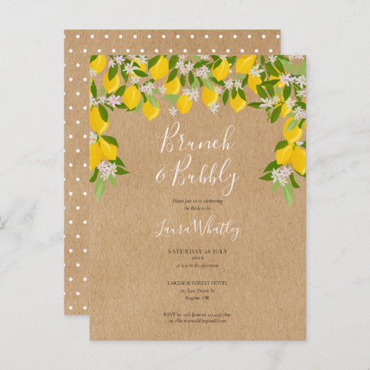 Carte Postale Faire-part Brunch et Bubbly Citrons Rustiques Enterrement de (Devant / Derrière)