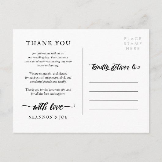 Carte Postale Faire-part Brush blanc Script Twig Merci photo Mariage (Dos)