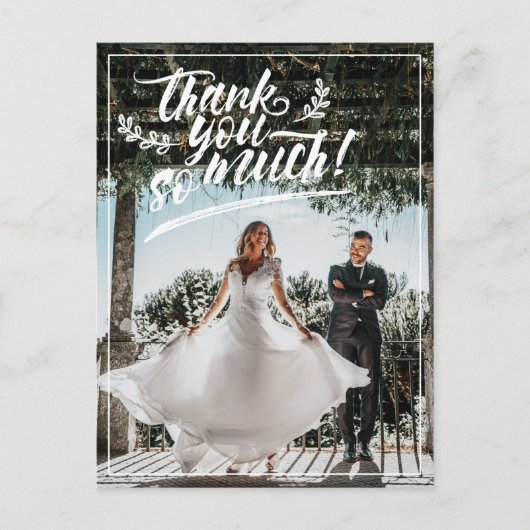 Carte Postale Faire-part Brush blanc Script Twig Merci photo Mariage (Devant)