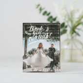 Carte Postale Faire-part Brush blanc Script Twig Merci photo Mariage (Debout devant)