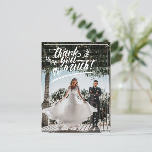 Carte Postale Faire-part Brush blanc Script Twig Merci photo Mariage (Debout devant)