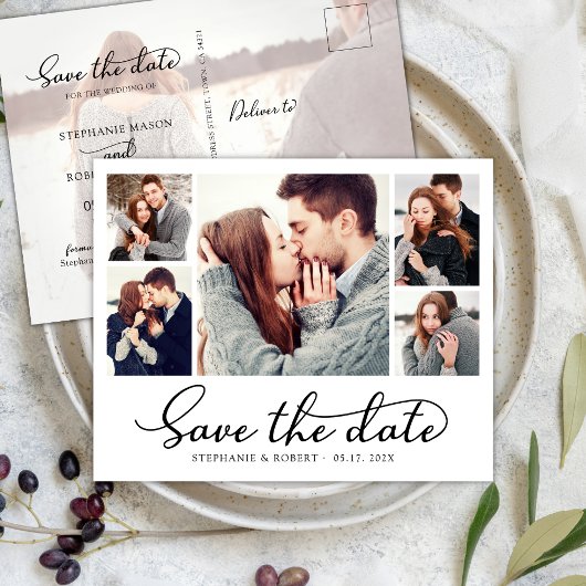 Carte Postale Faire-part Budget Chic 5 Photo Collage Mariage Enregistrer La