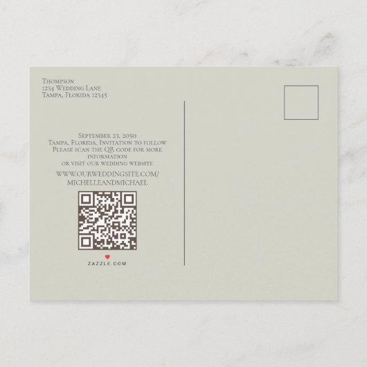 Carte Postale Faire-part Budget de photo Mariage Moderne Enregistrer le cod (Dos)