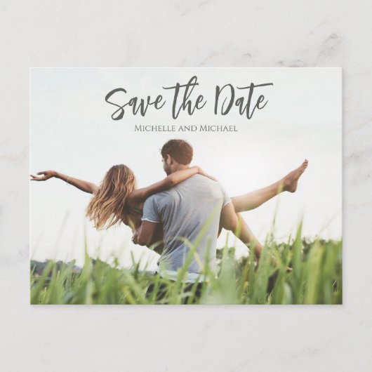 Carte Postale Faire-part Budget de photo Mariage Moderne Enregistrer le cod (Devant)