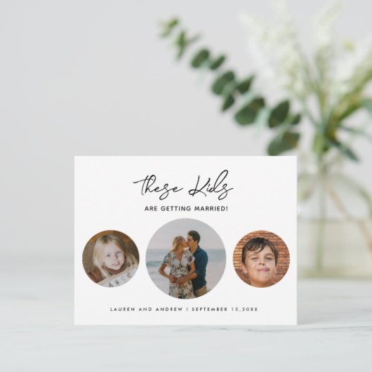 Carte Postale Faire-part Budget Funny Kids Photo Wedding Enregistrer La Dat (Debout devant)