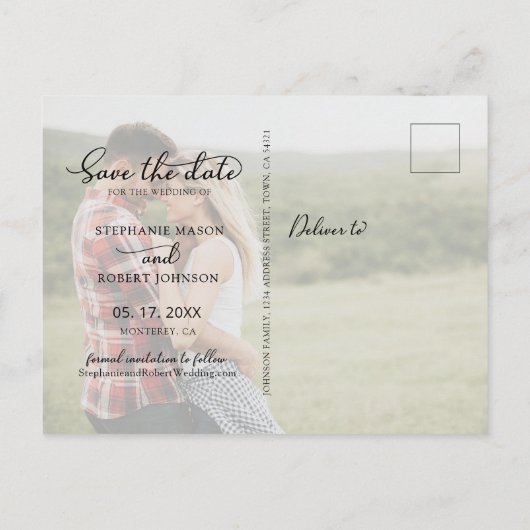 Carte Postale Faire-part Budget Modern Script 3 Photo Collage Enregistrer L (Dos)