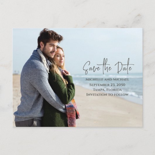 Carte Postale Faire-part Budget moderne Enregistrer la date Photo Mariage Q (Devant)