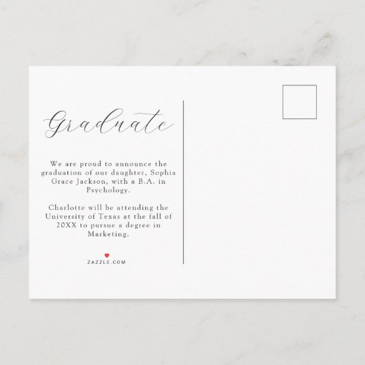 Carte Postale Faire-part Budget Moderne photo Décontractée graduation (Dos)