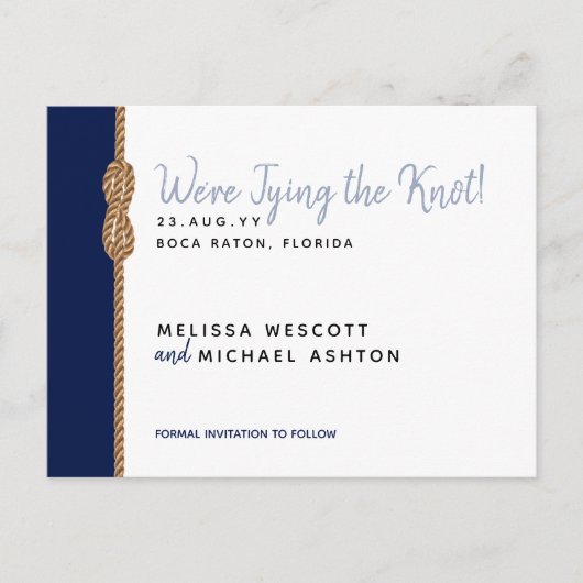 Carte Postale Faire-part ⚓ budget Nautique Lier le noeud Enregistrer la dat (Devant)