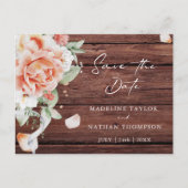 Carte Postale Faire-part Budget Rustic Wood & Peach Floral Enregistrer la d (Devant)