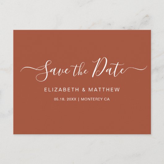 Carte Postale Faire-part Budget Simple Script en terre cuite Enregistrer la (Devant)