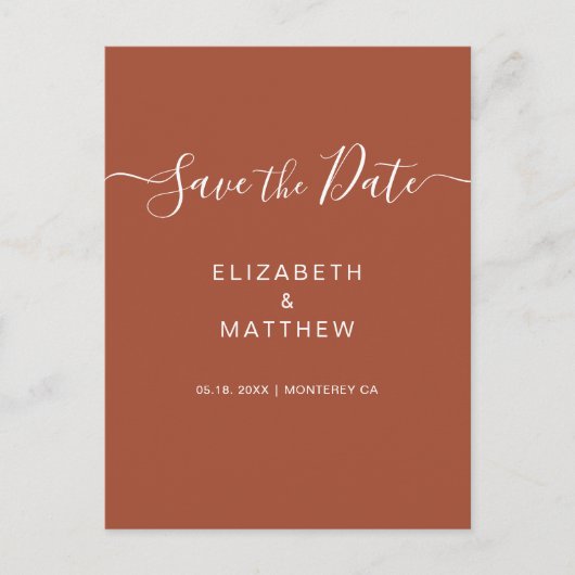 Carte Postale Faire-part Budget Simple Script Terracotta Enregistrer La Dat (Devant)