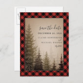 Carte Postale Faire-part Buffalo Plaid Mariage À feuillage persistant Enreg (Devant / Derrière)