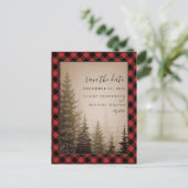 Carte Postale Faire-part Buffalo Plaid Mariage À feuillage persistant Enreg (Debout devant)