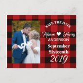 Carte Postale Faire-part buffalo plaid mariage rustique d'hiver enregistrer (Devant)