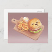 Carte Postale Faire-part Burger visage de chien adorable avec frites (Devant / Derrière)
